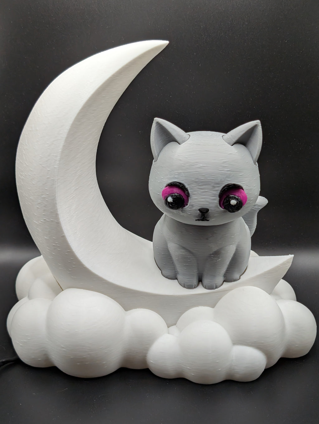 3D Printed Midnight Glow Cat &amp; Moon Table Lamp – Custom Colors Available