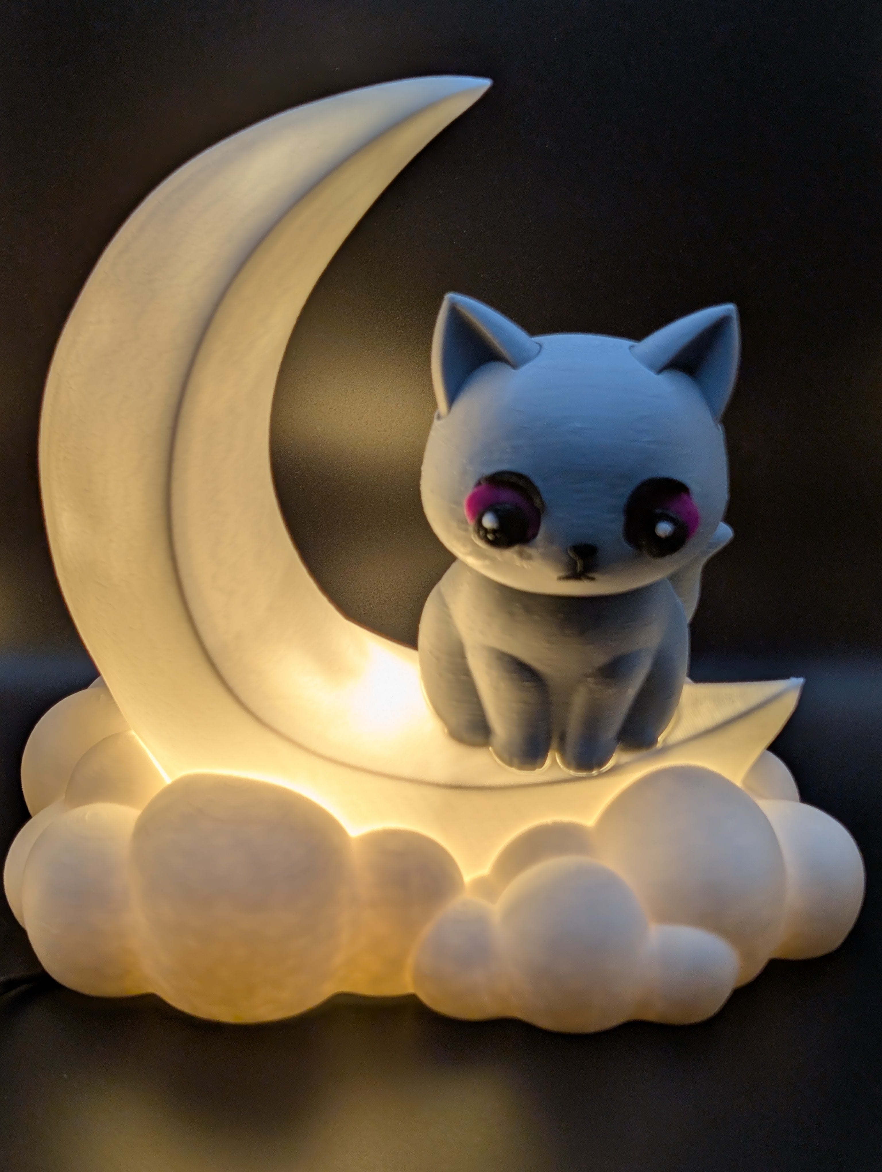 3D Printed Midnight Glow Cat &amp; Moon Table Lamp – Custom Colors Available