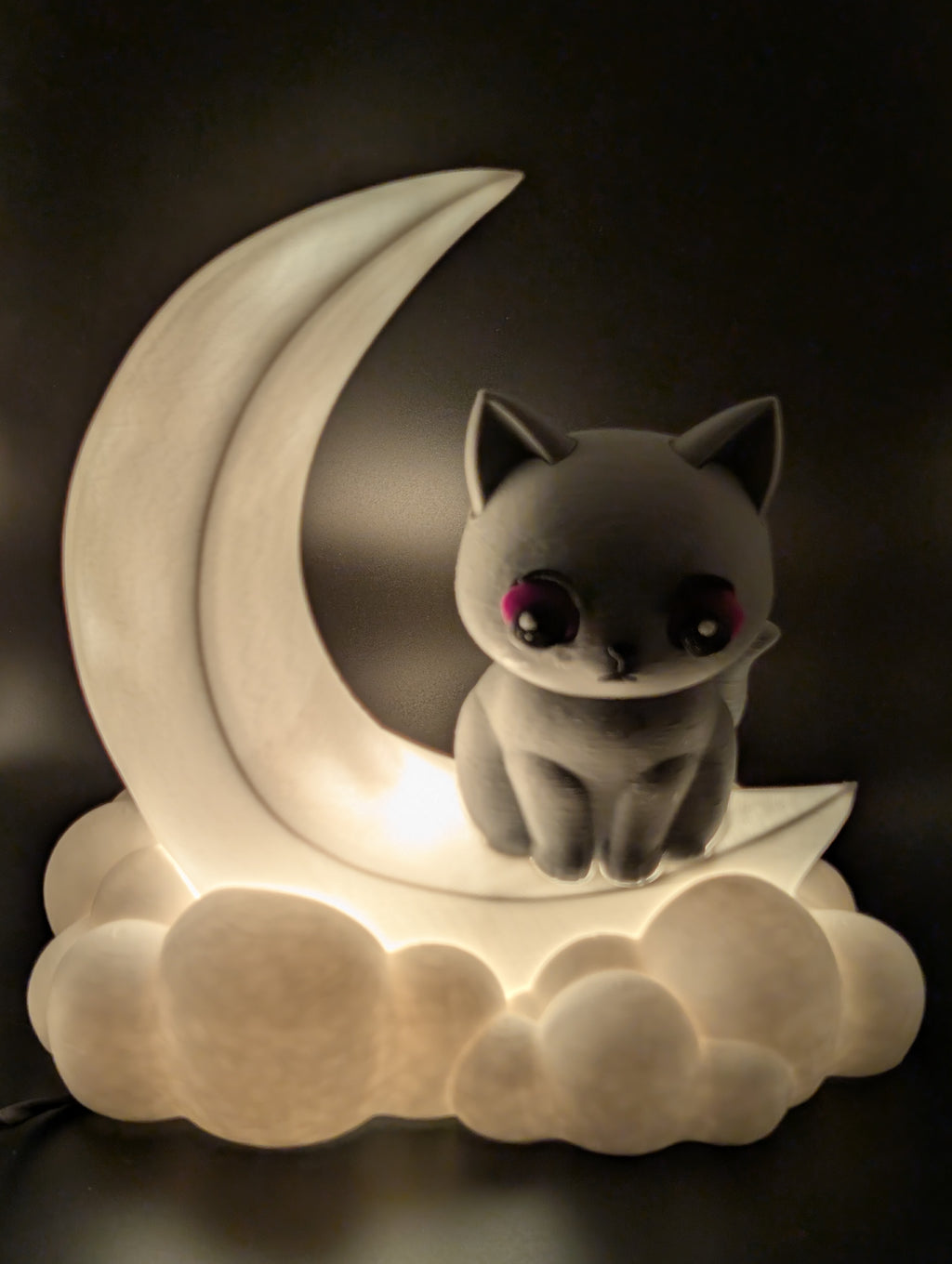 3D Printed Midnight Glow Cat &amp; Moon Table Lamp – Custom Colors Available