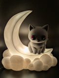 3D Printed Midnight Glow Cat &amp; Moon Table Lamp – Custom Colors Available