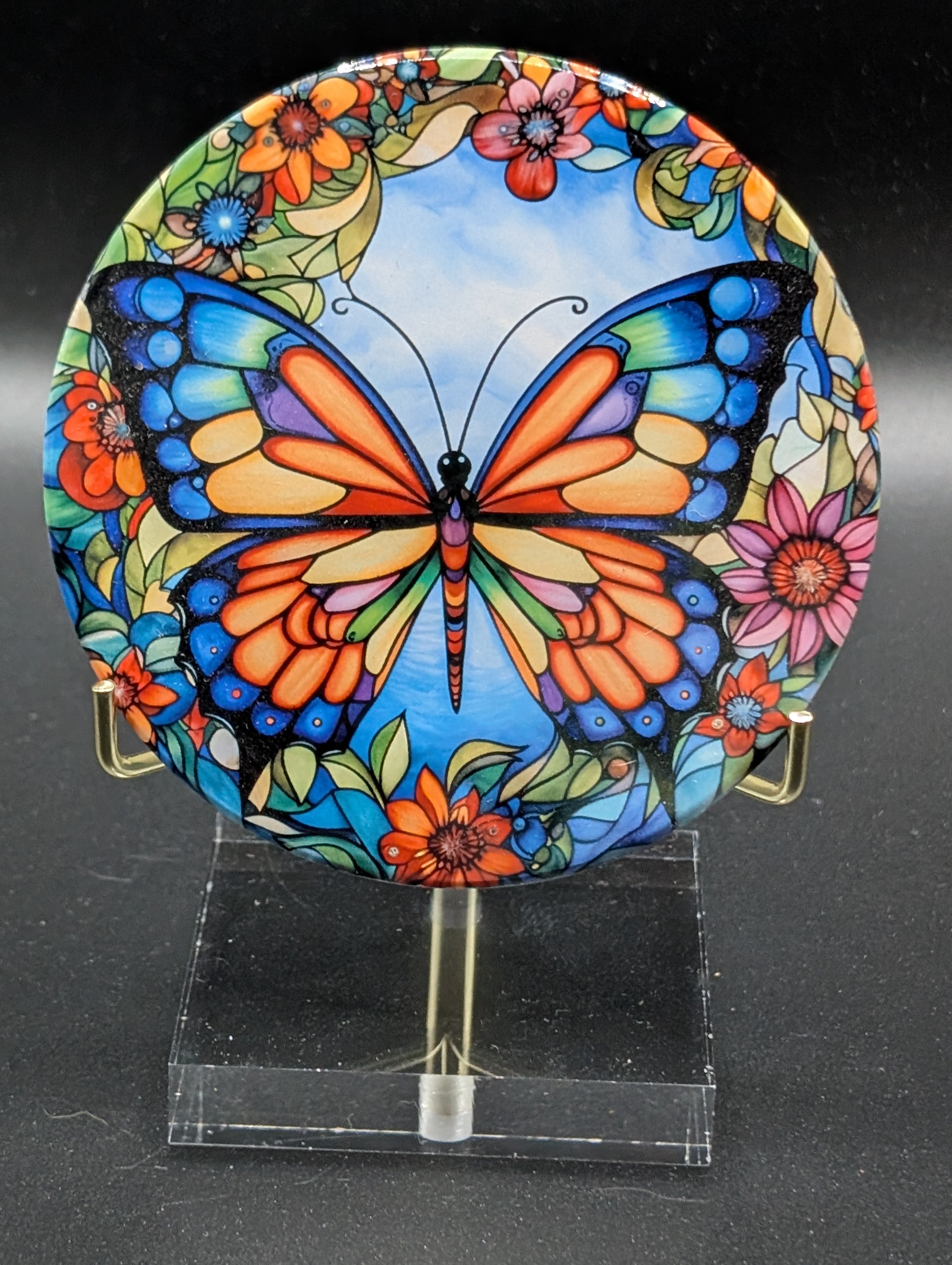 Butterfly Ceramic Coaster with Cork Backing – Round