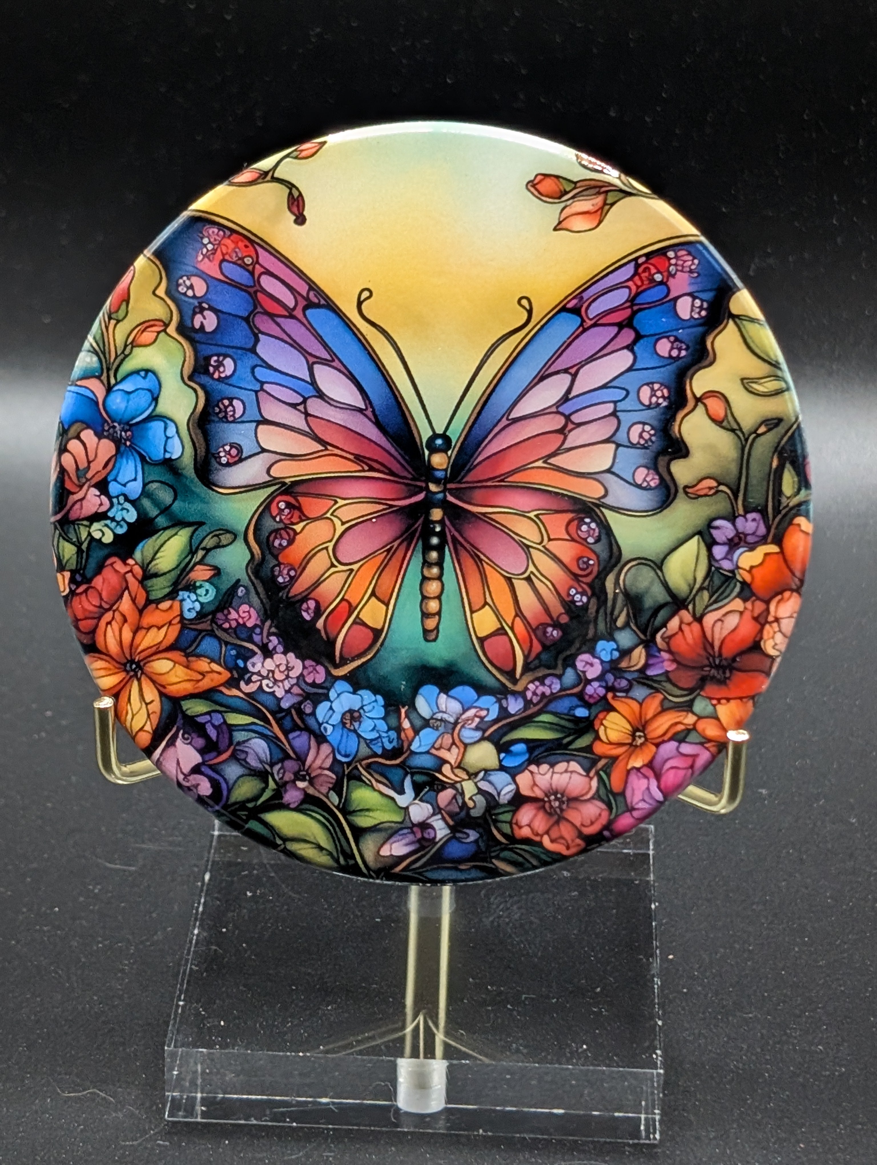 Butterfly Ceramic Coaster with Cork Backing – Round