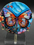 Butterfly Ceramic Coaster with Cork Backing – Round