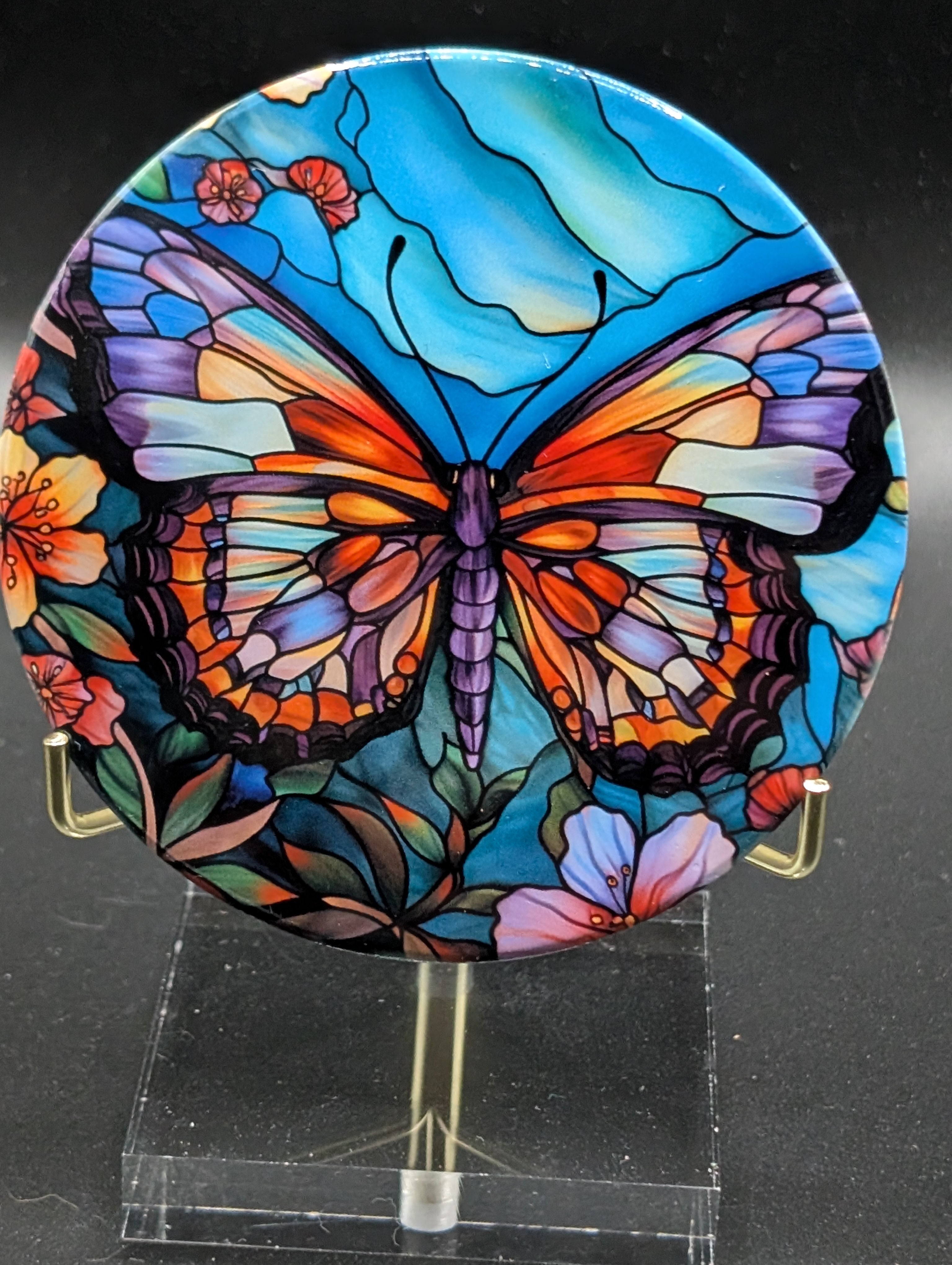 Butterfly Ceramic Coaster with Cork Backing – Round