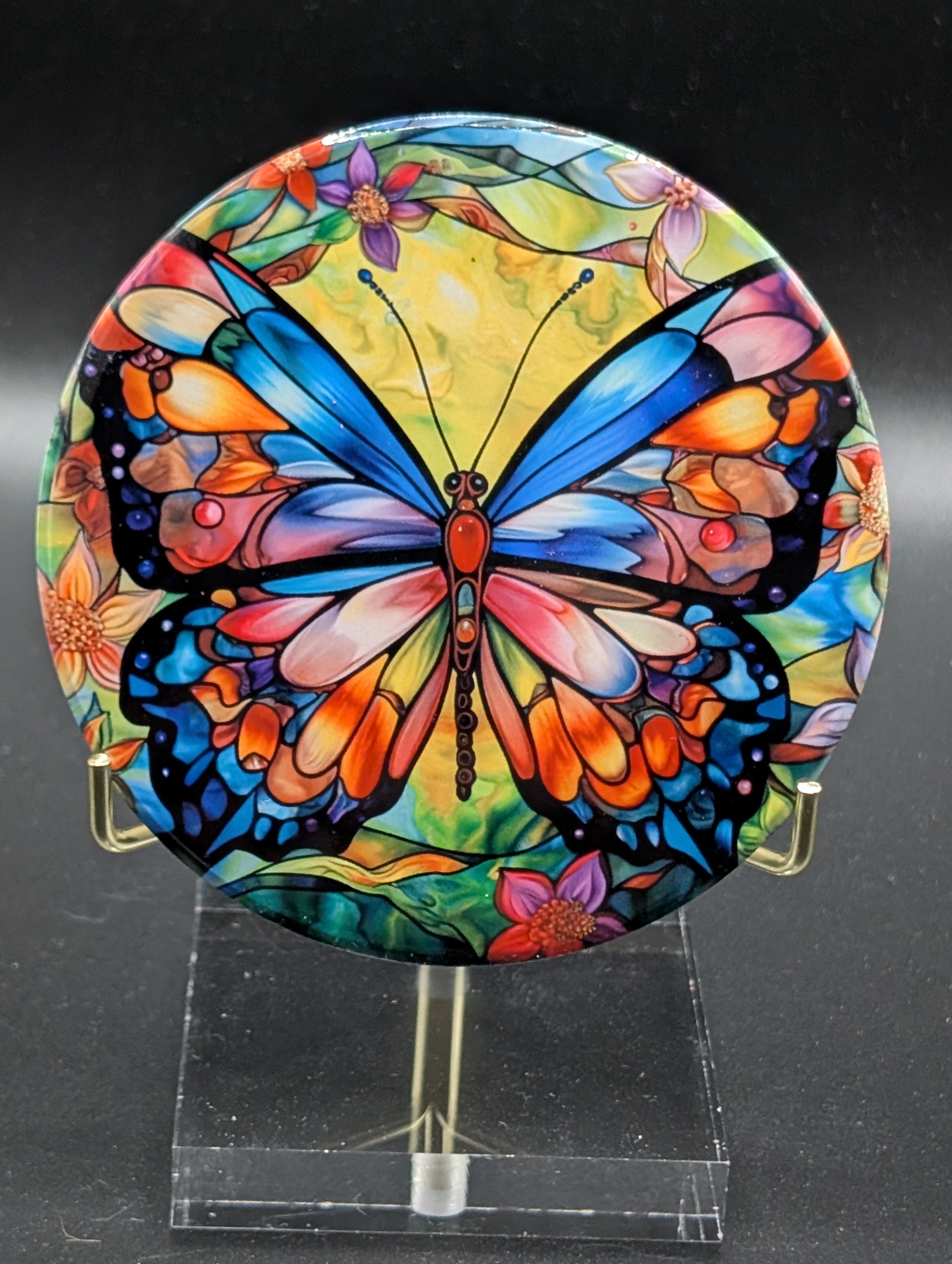 Butterfly Ceramic Coaster with Cork Backing – Round