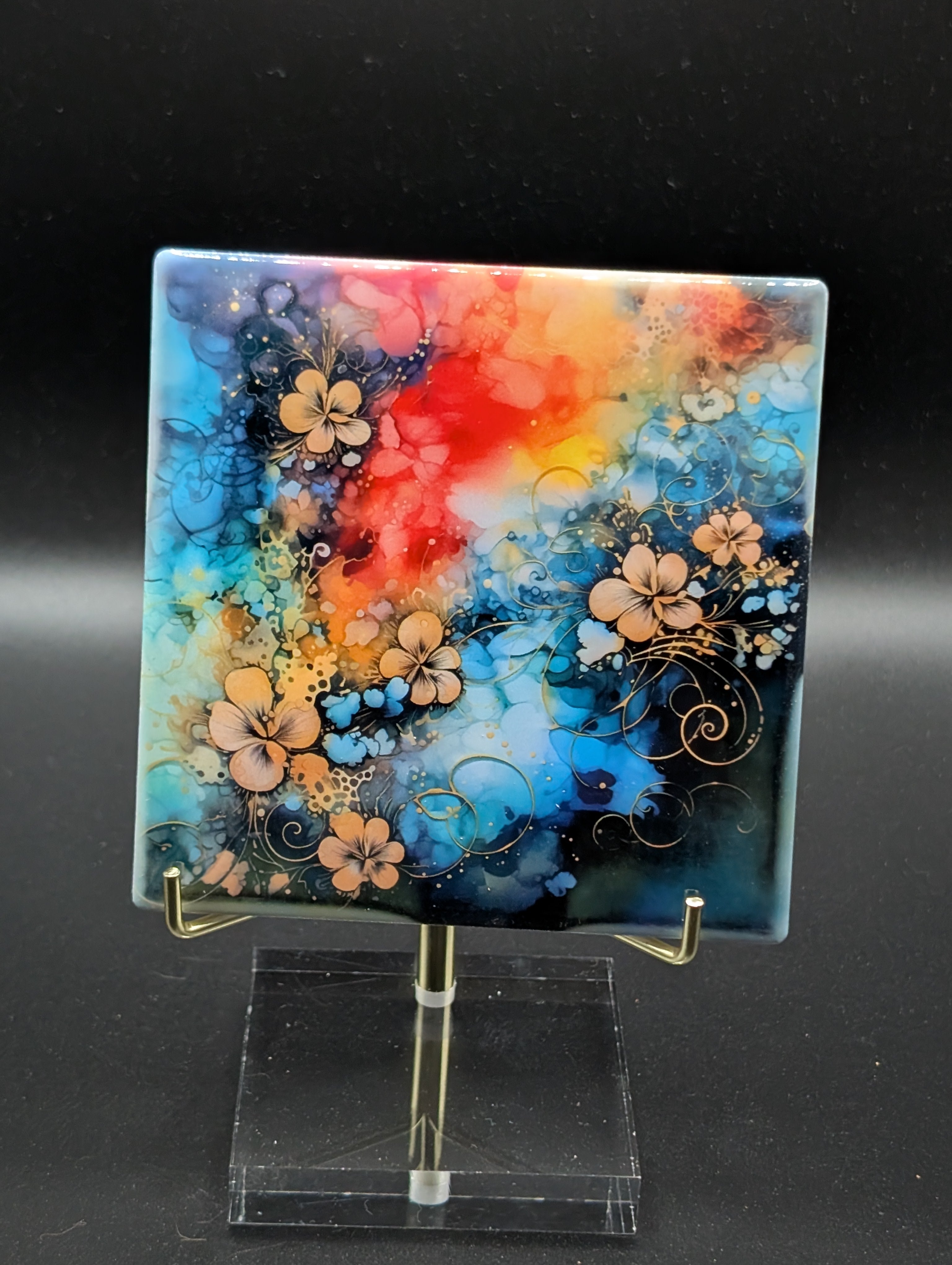 Flower Design Ceramic Coaster with Cork Backing