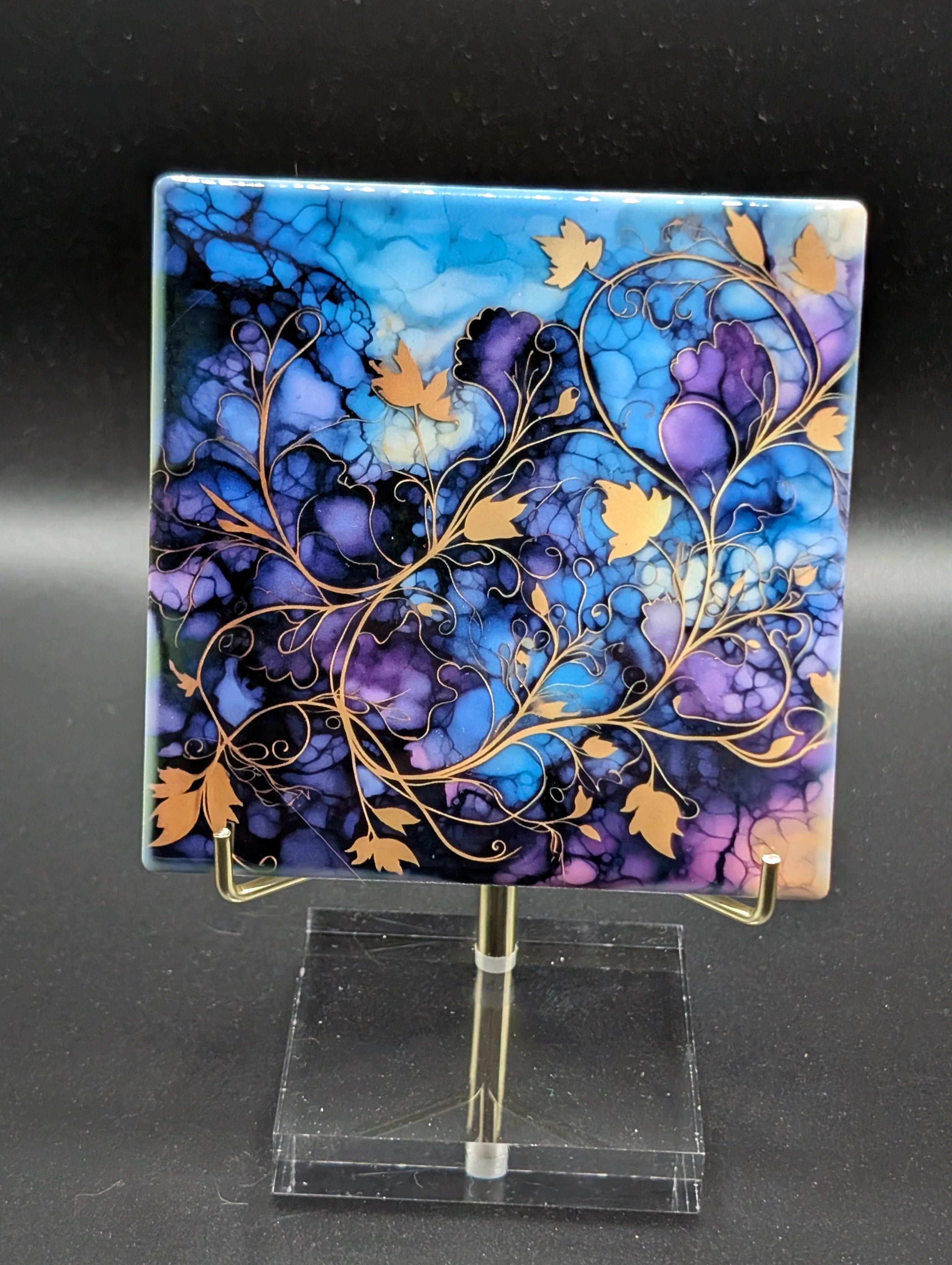 Flower Design Ceramic Coaster with Cork Backing