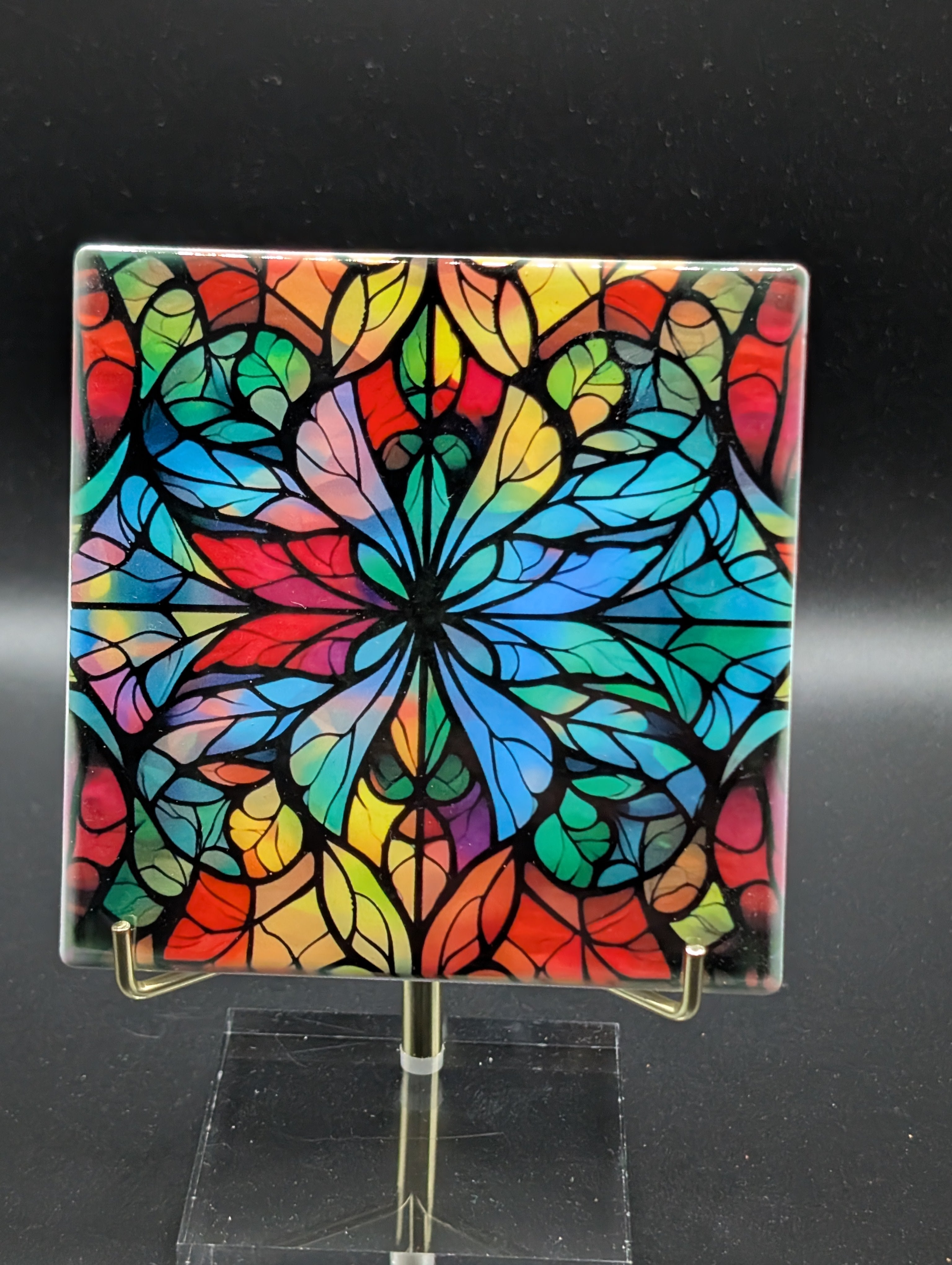 Stained Glass Design Ceramic Coaster with Cork Backing