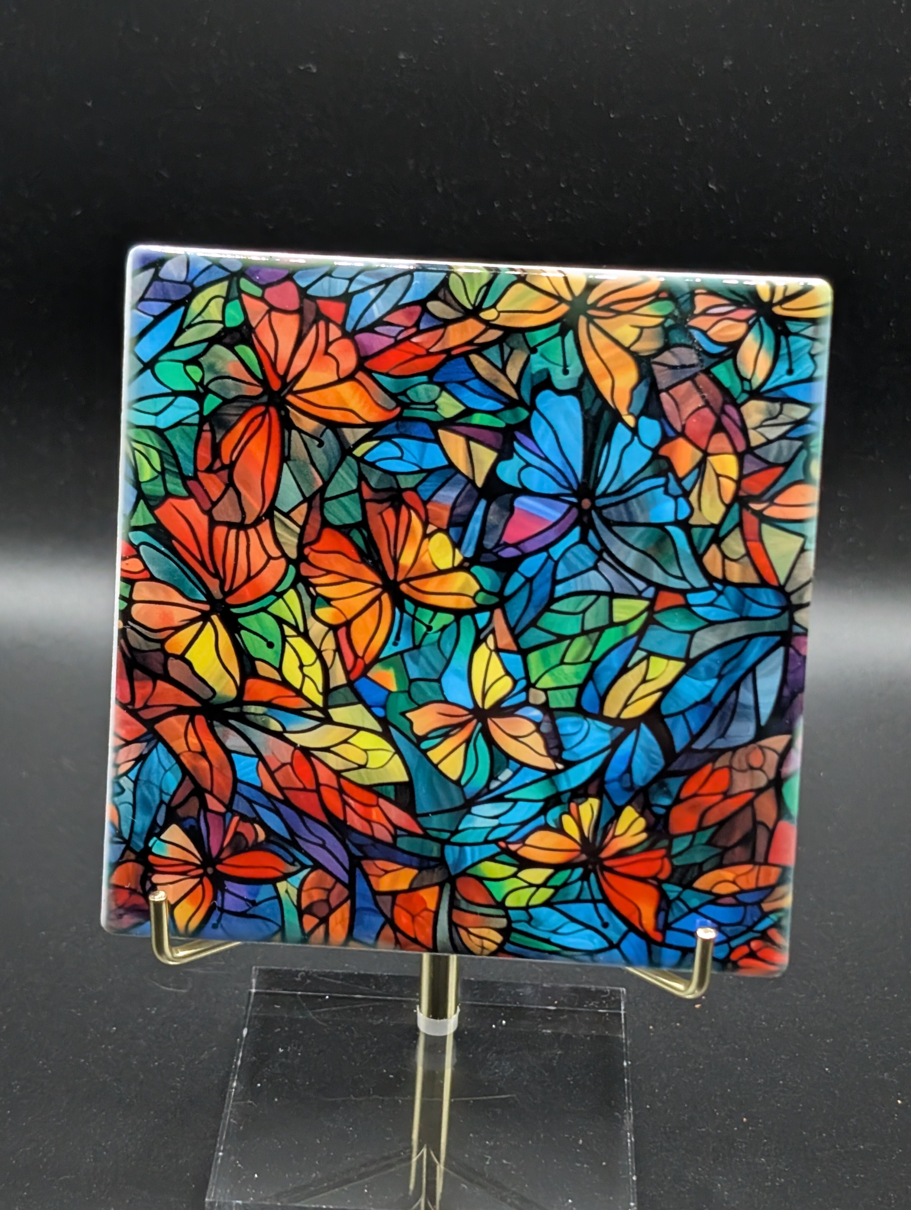 Stained Glass Design Ceramic Coaster with Cork Backing