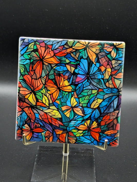 Stained Glass Design Ceramic Coaster with Cork Backing