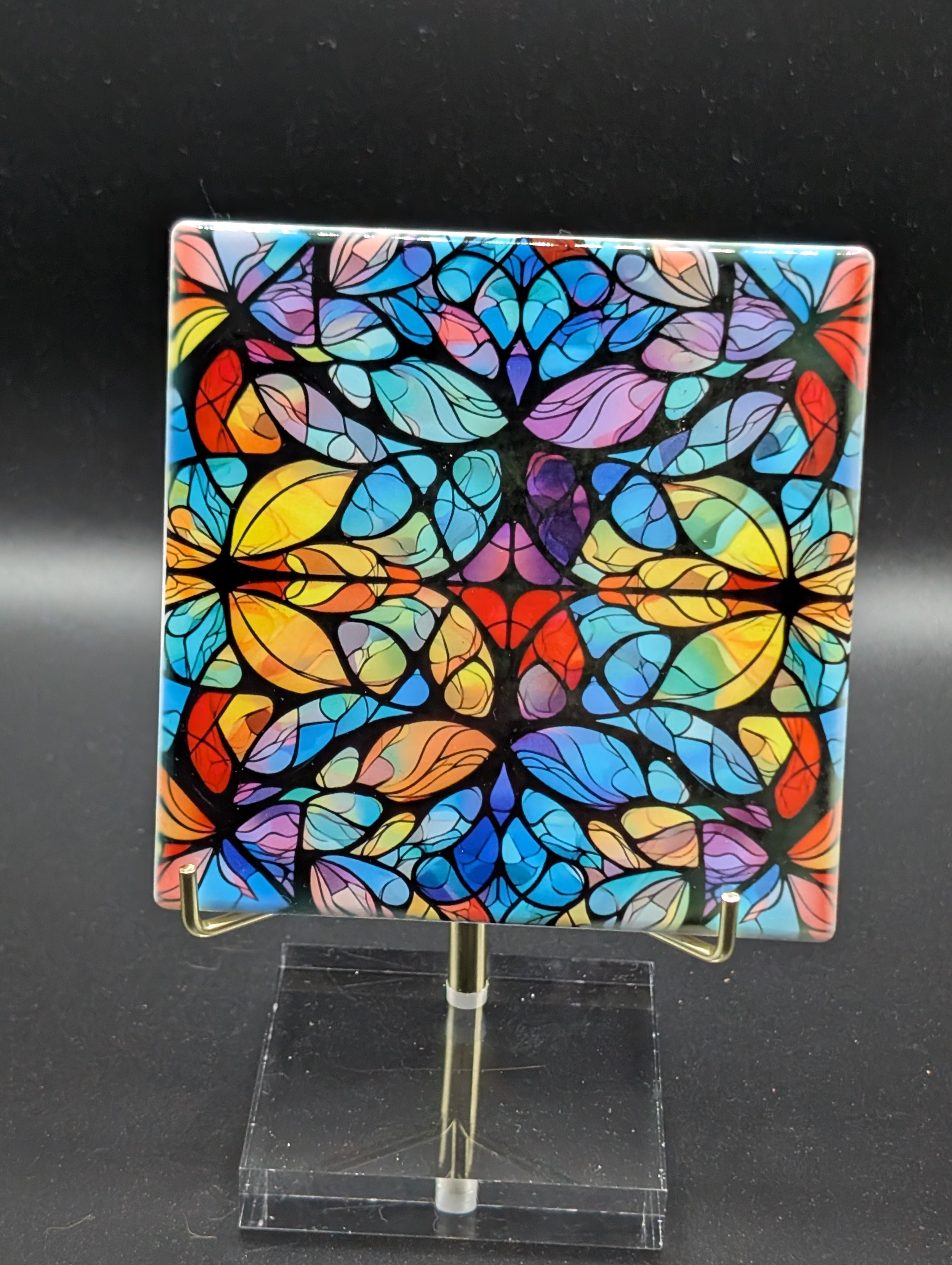 Stained Glass Design Ceramic Coaster with Cork Backing