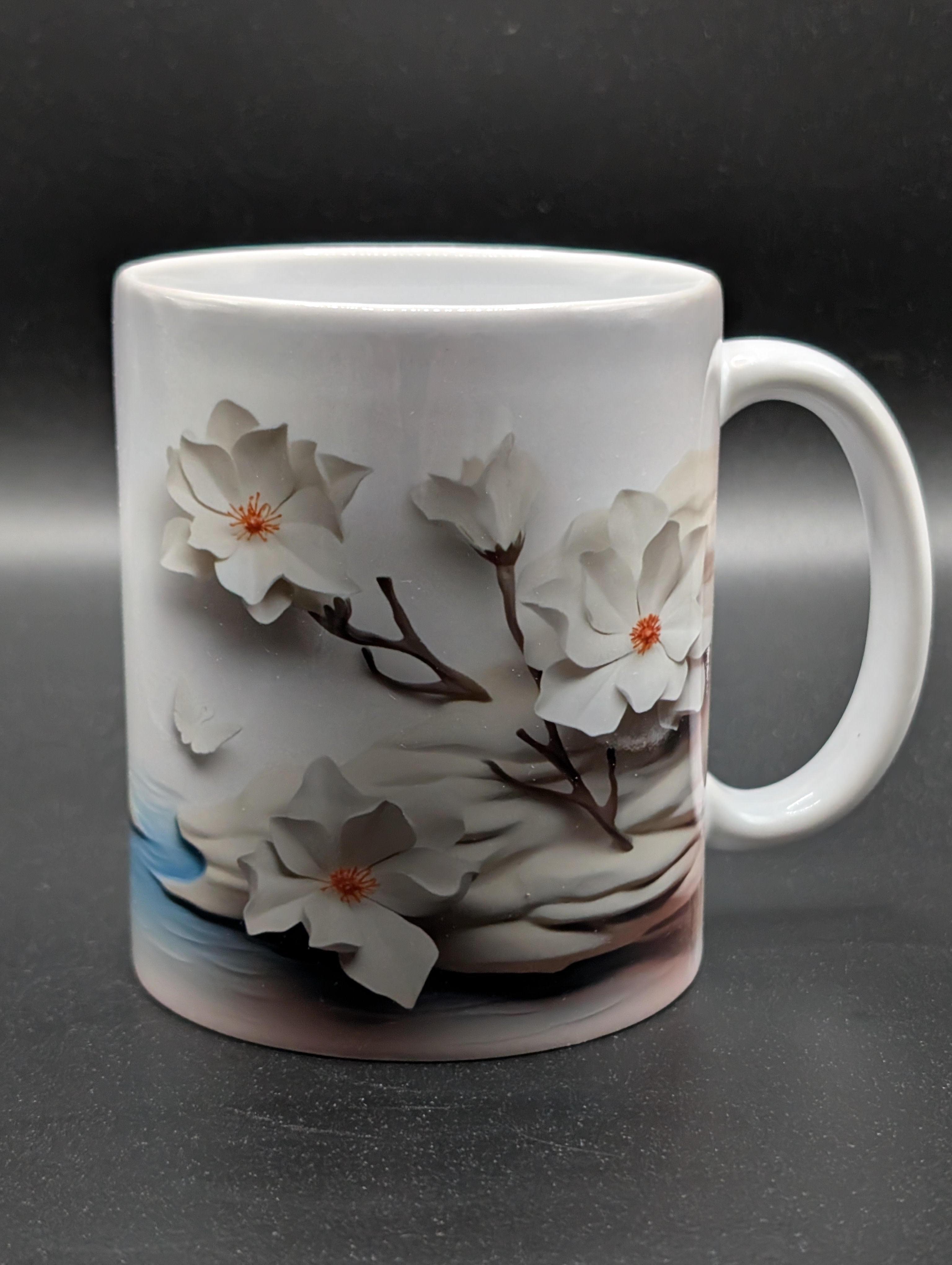 12 oz Ceramic Mug – 3D Flowers & Trees Design