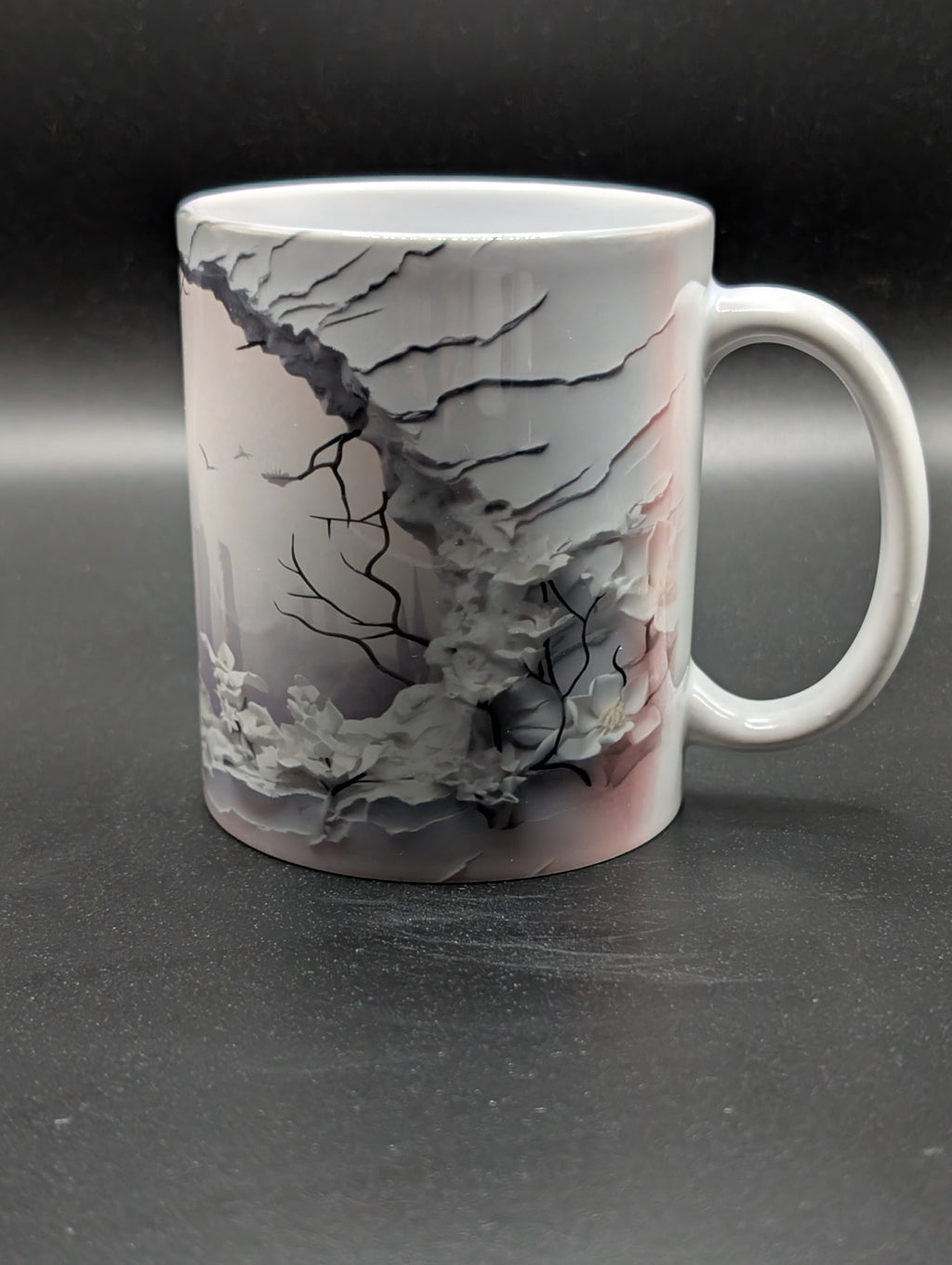 12 oz Ceramic Mug – 3D Flowers & Trees Design