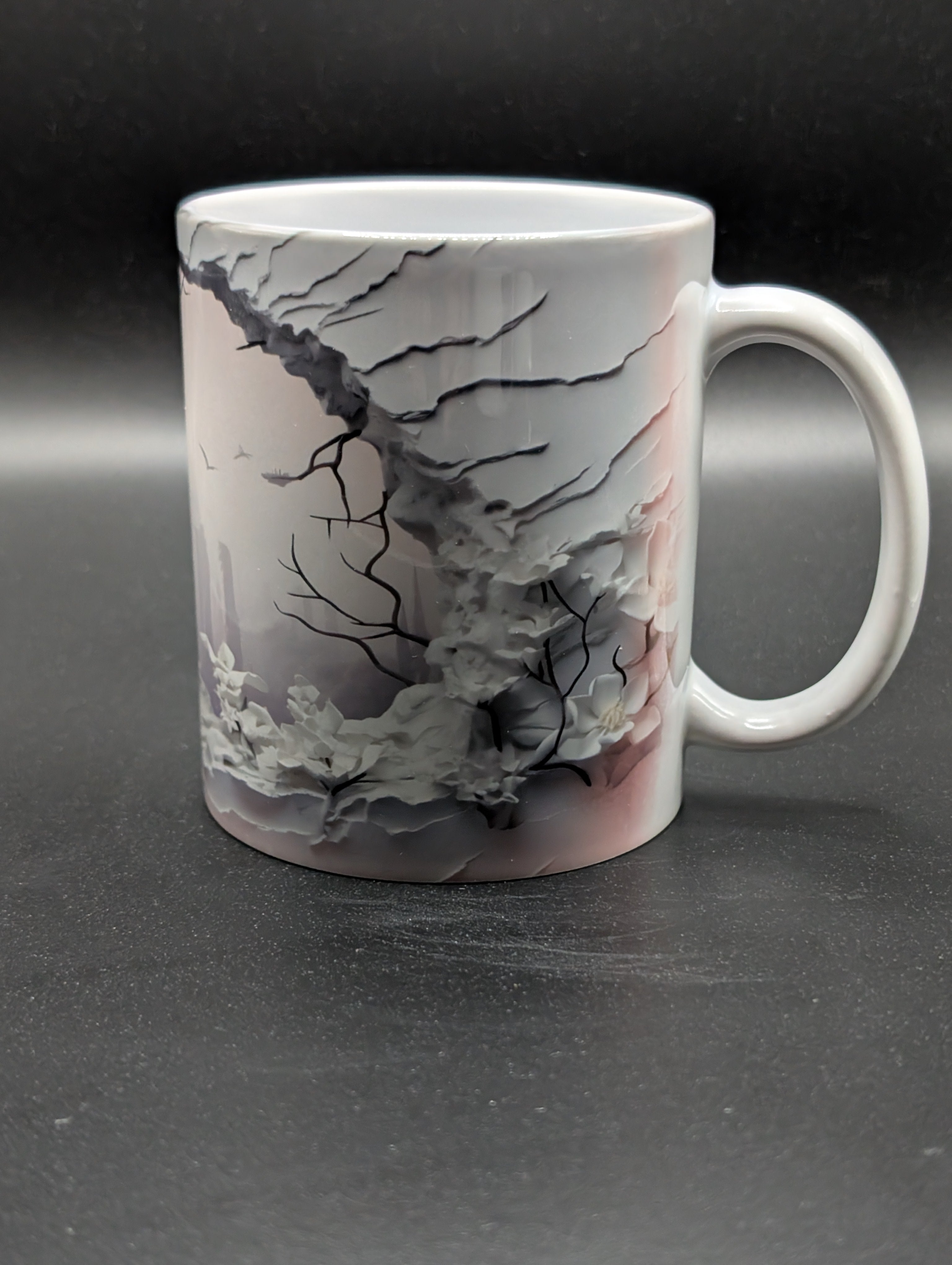 12 oz Ceramic Mug – 3D Flowers & Trees Design