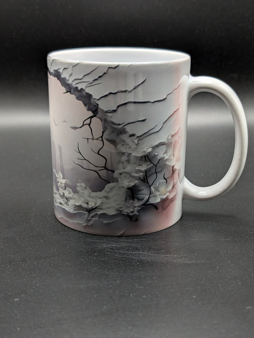 12 oz Ceramic Mug – 3D Flowers & Trees Design