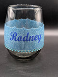 Personalized Blue Glitter Wine Glass