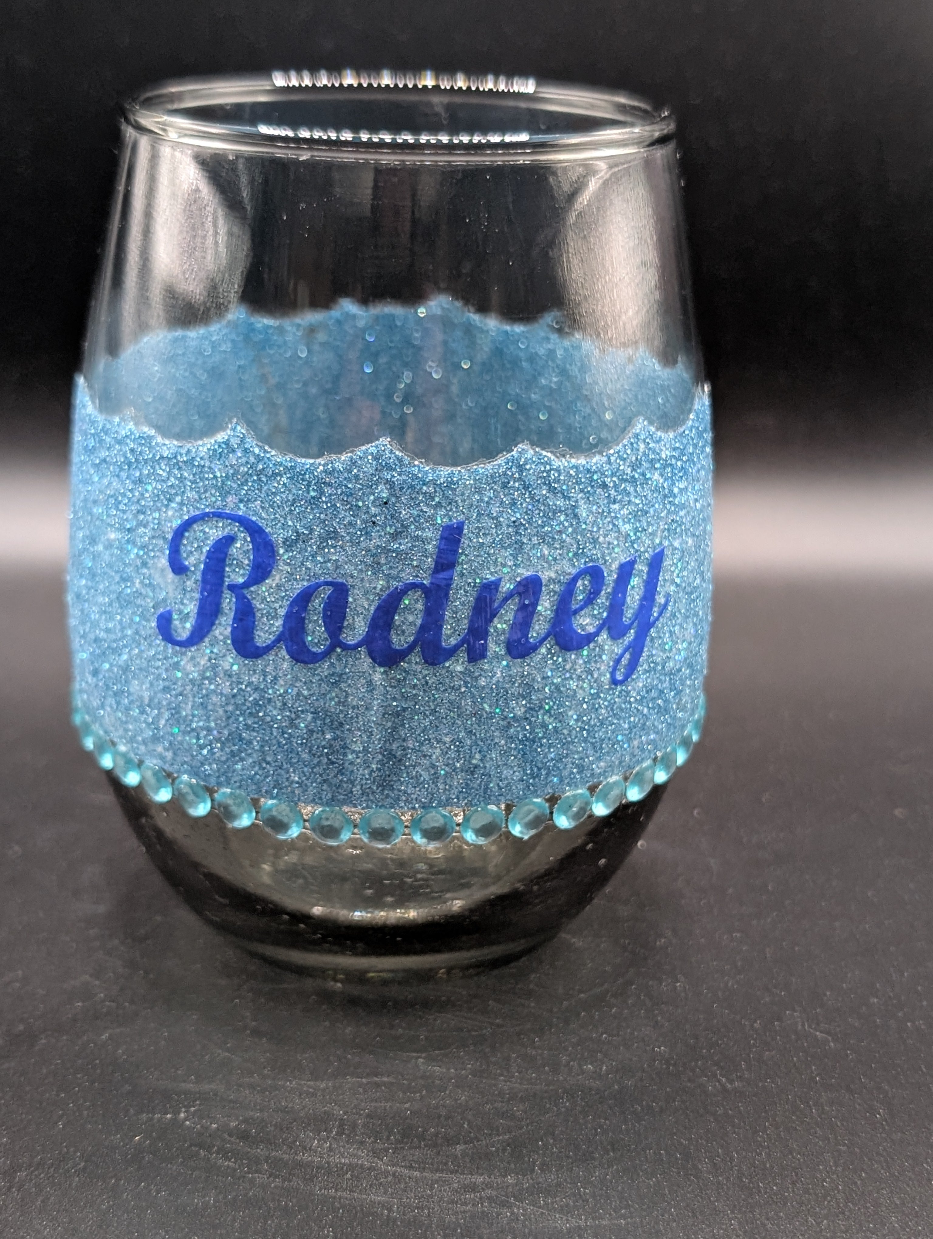 Personalized Blue Glitter Wine Glass