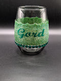 Personalized Green Glitter Wine Glass