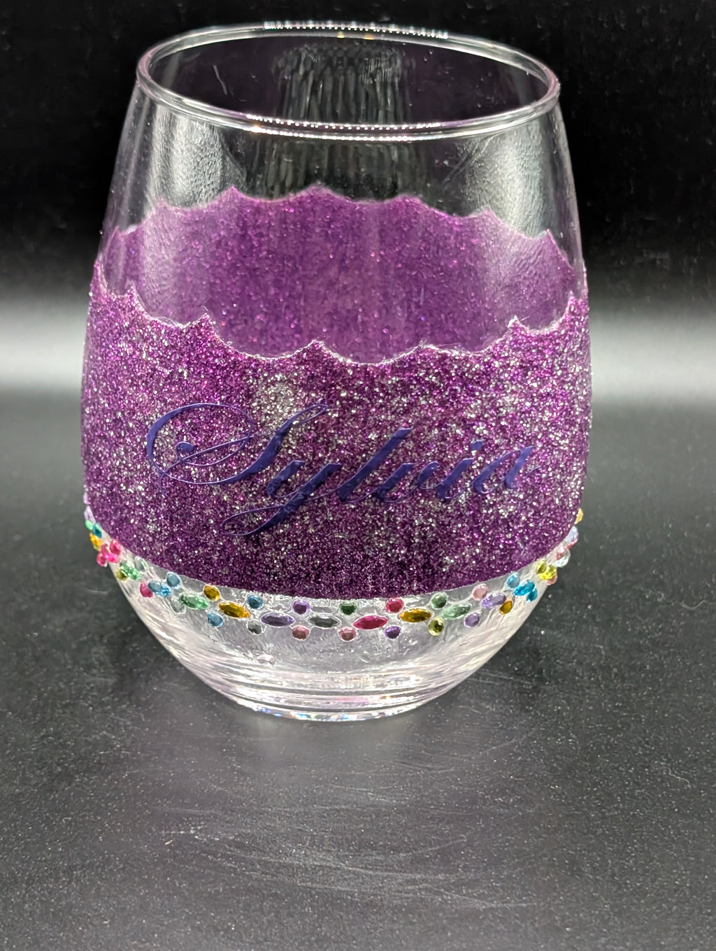 Personalized Purple Glitter Wine Glass