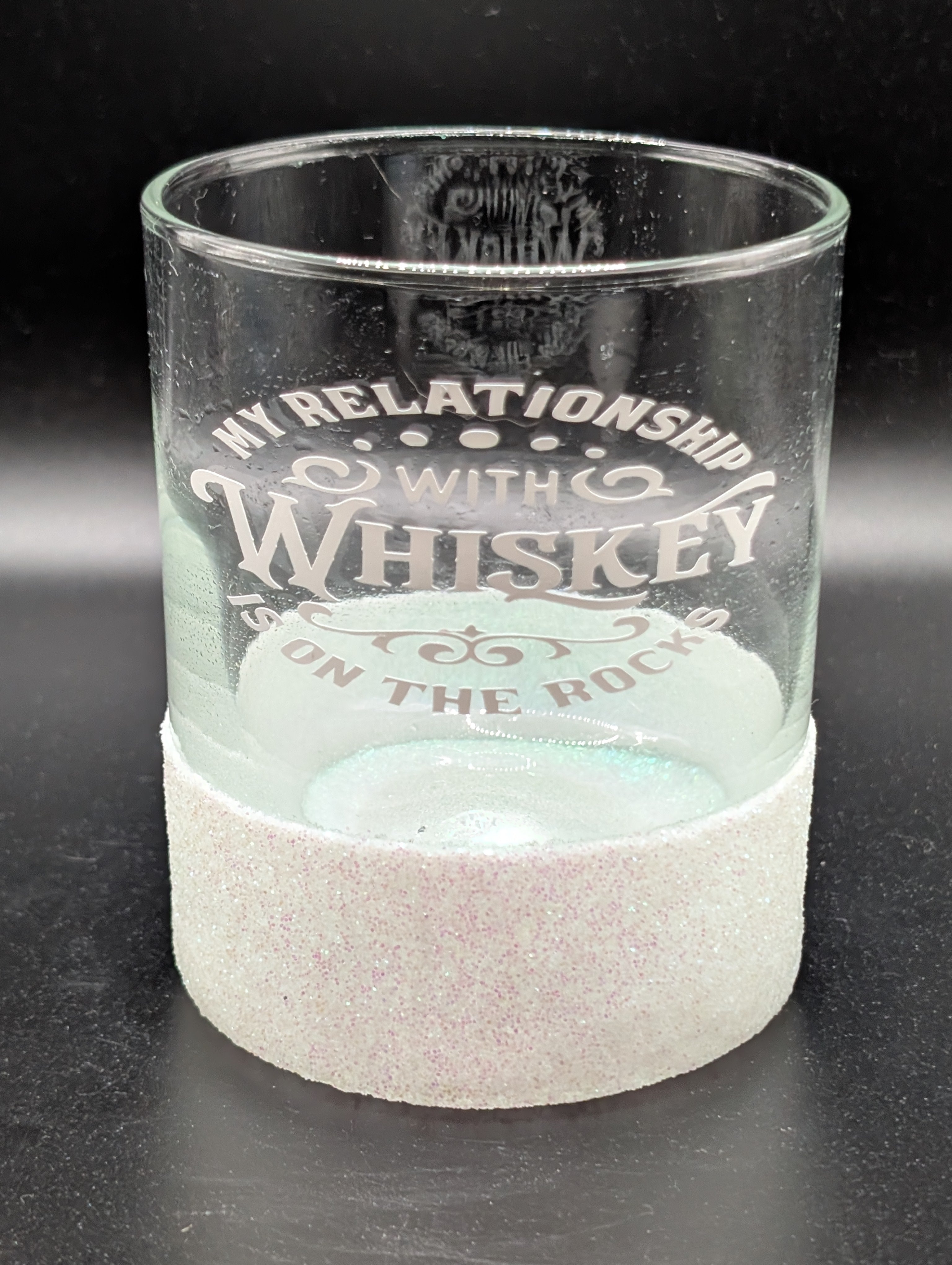 White Glitter Decorated Whiskey Glass