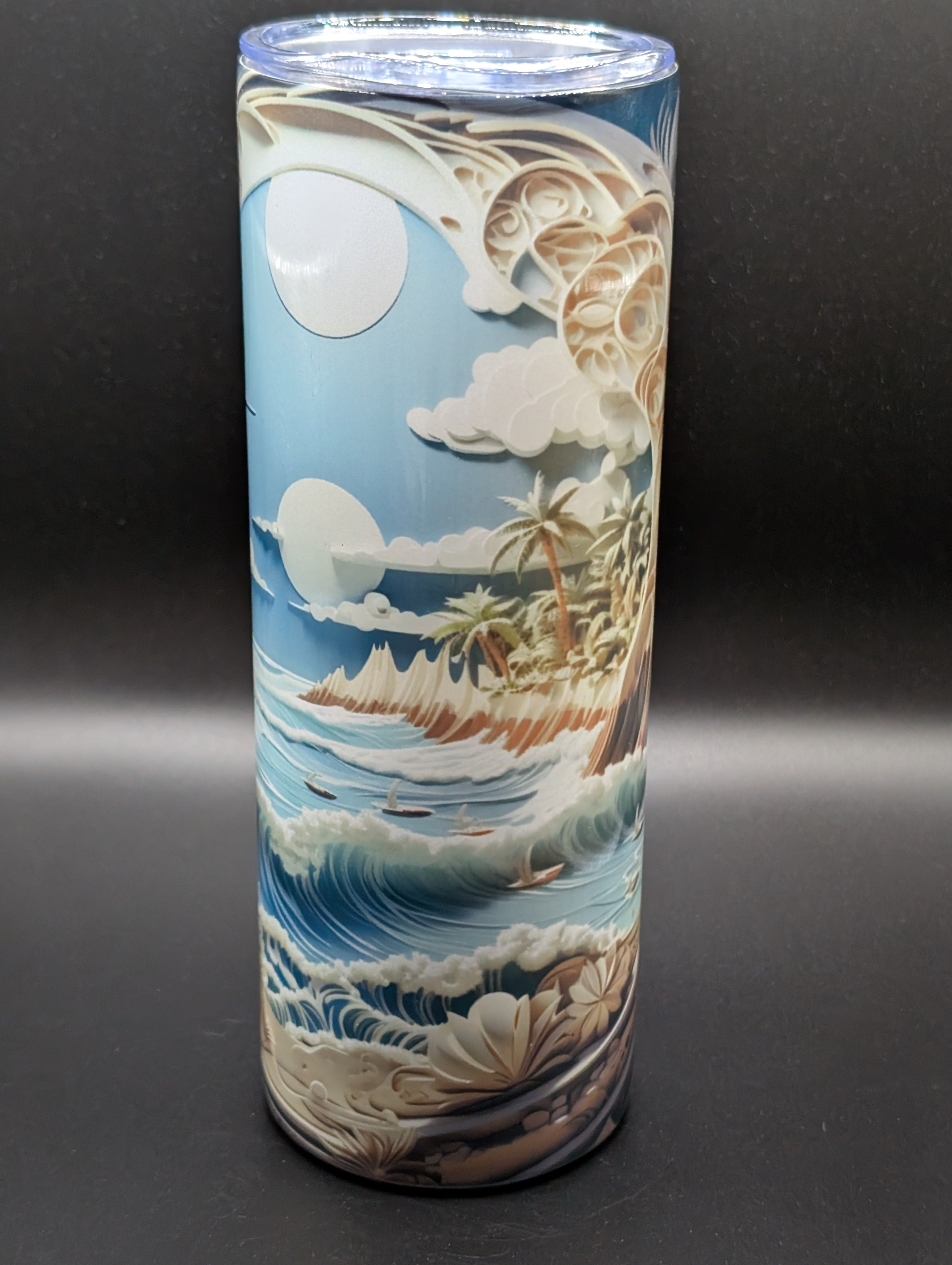 20 oz Straight Skinny Tumbler – Beach Design (Personalizable)