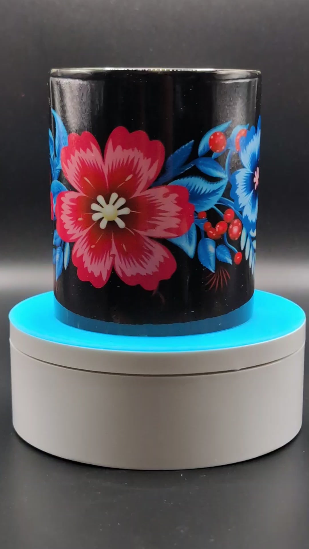 12 oz Ceramic Mug – Flower 3D Design (Black Background)