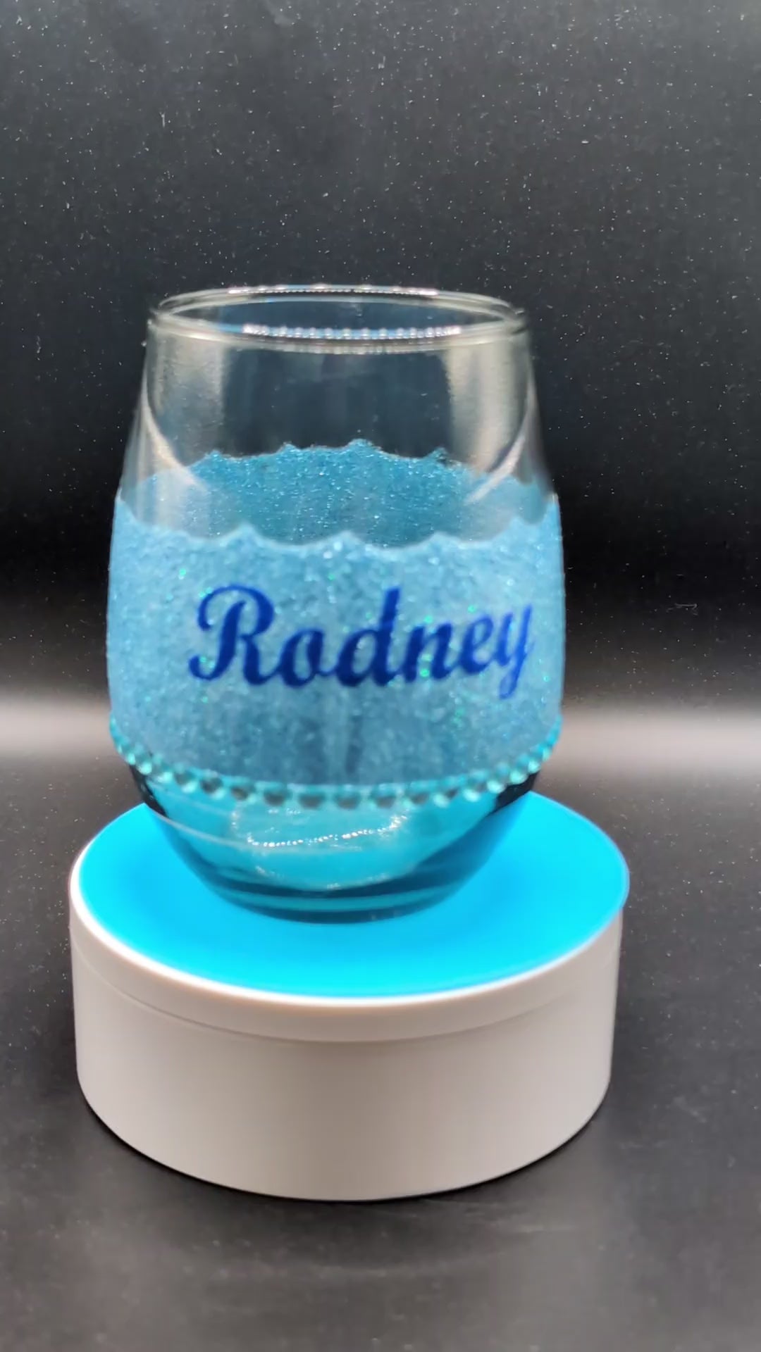 Personalized Blue Glitter Wine Glass