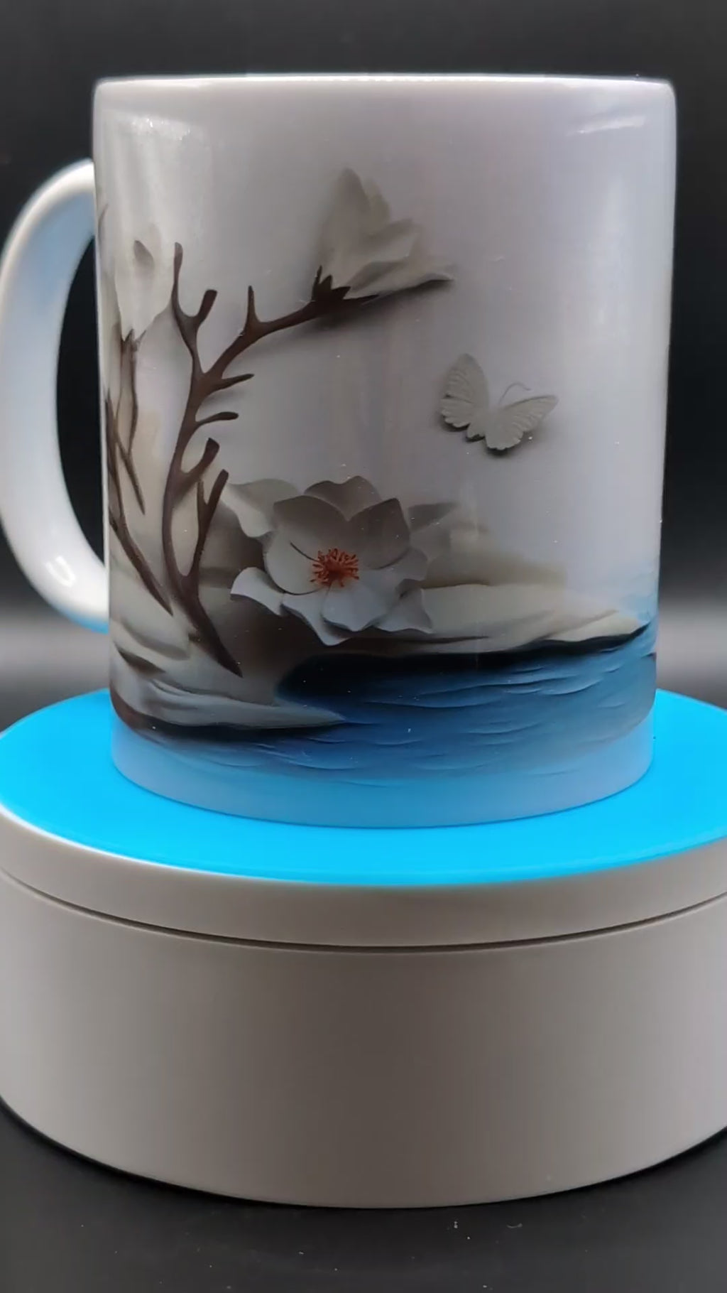 12 oz Ceramic Mug – 3D Flowers & Trees Design